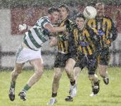 Conor Prunty passes to a team mate during the Western Intermediate Football Championship Final against Brickey Rangers at Fraher Field