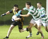 David Looby and Tiernan Murray fight for possession during the Western Intermediate Football Final v Brickey Rangers at Fraher Field