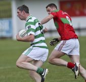 Gary Hurney in possession of the football during the County Senior Football Championship clash with Clashmore at Fraher Field