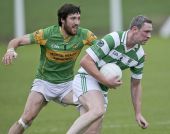 Gary Hurney in possession of the football during the County Senior Football Championship clash with Kilrossanty at Fraher Field