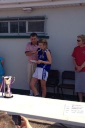 Lauren McGregor makes a speech after Dungarvan's victory in the Mary and Mollie Cup