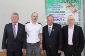 Club Sponsors, Ger Wyley, The Stadium and Gregor MacNabb, GSK, with Club Chairman, Frank Sweeney and GAA President, Liam O'Neill