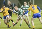 Mark Ferncombe trying to evade the Nire defence during the County Senior Football Championship Semi Final played at Fraher Field